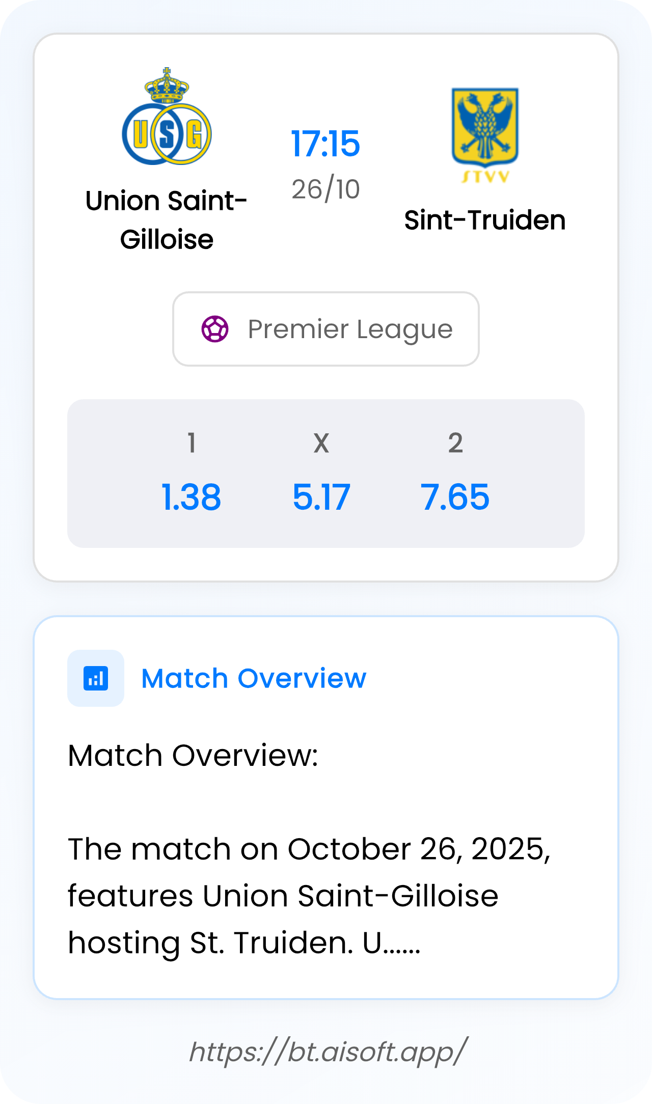 AI Match Prediction: Union Saint-Gilloise vs Sint-Truiden • Premier League • 17:15 / 26 October
