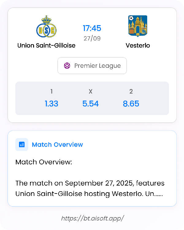 AI Match Prediction: Union Saint-Gilloise vs Vesterlo • Premier League • 17:45 / 27 September