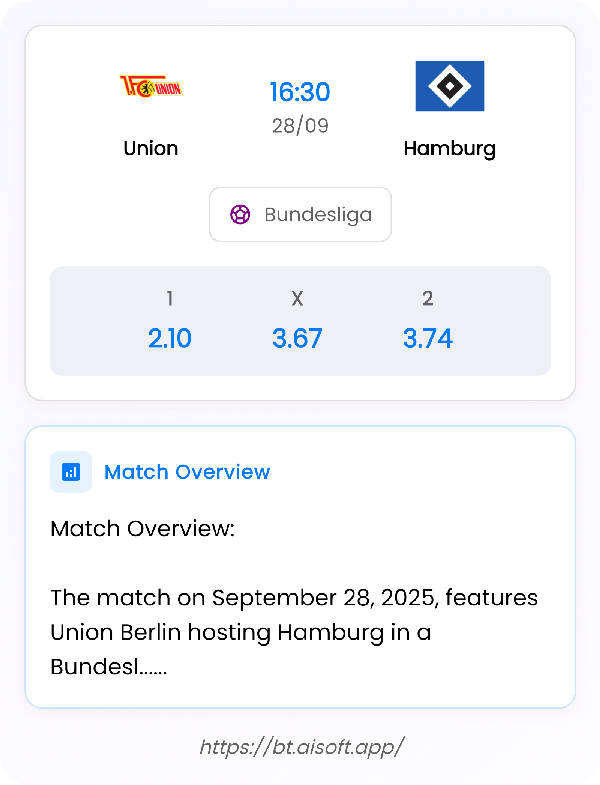 AI Match Prediction: Union vs Hamburg • Bundesliga • 16:30 / 28 September