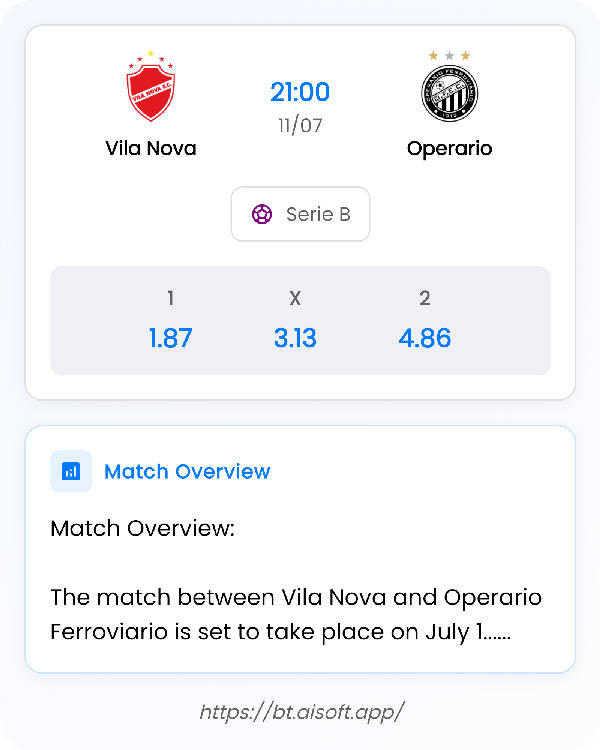 AI Match Prediction: Vila Nova vs Operario • Serie B • 21:00 / 11 July