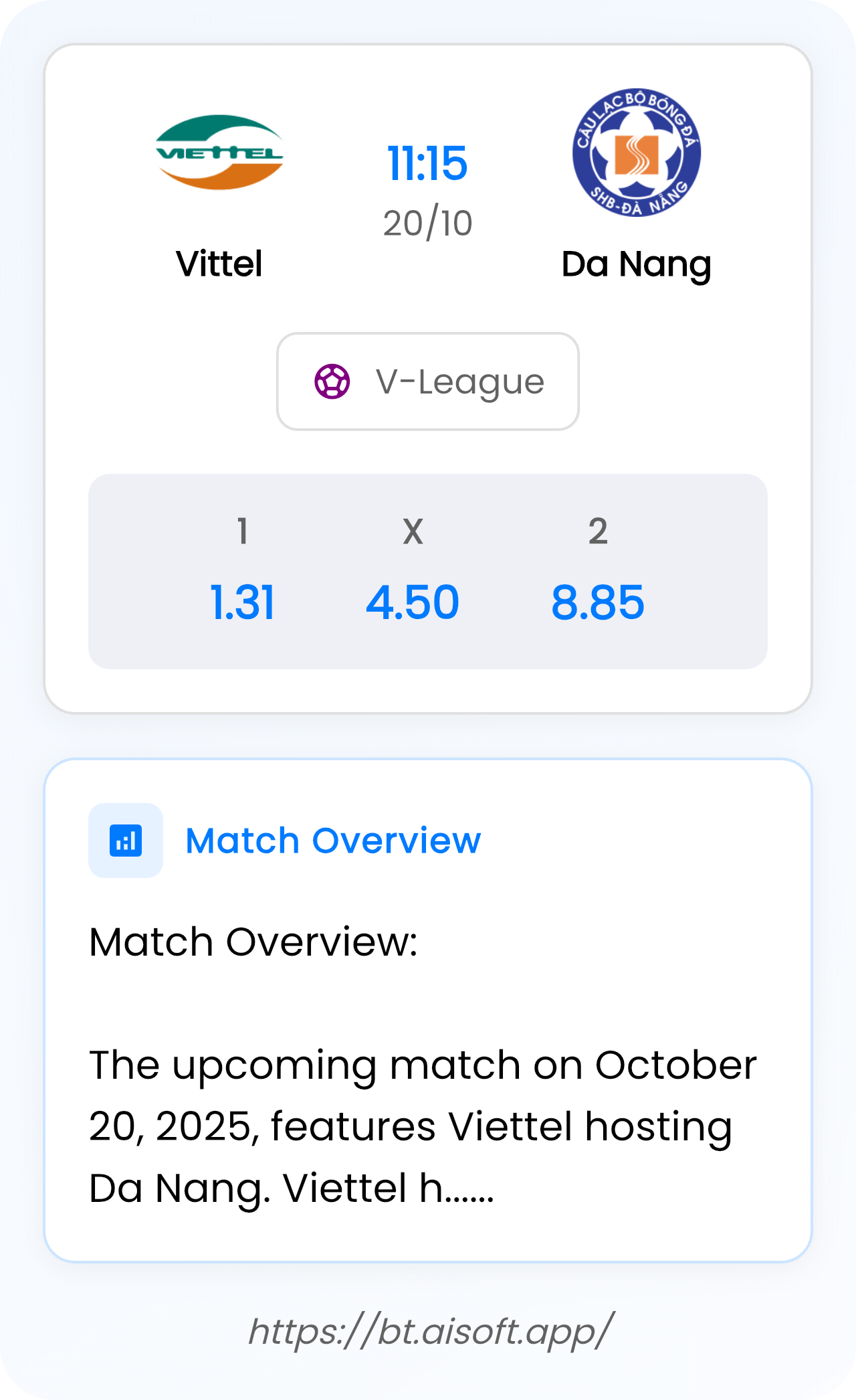 AI Match Prediction: Vittel vs Da Nang • V-League • 11:15 / 20 October