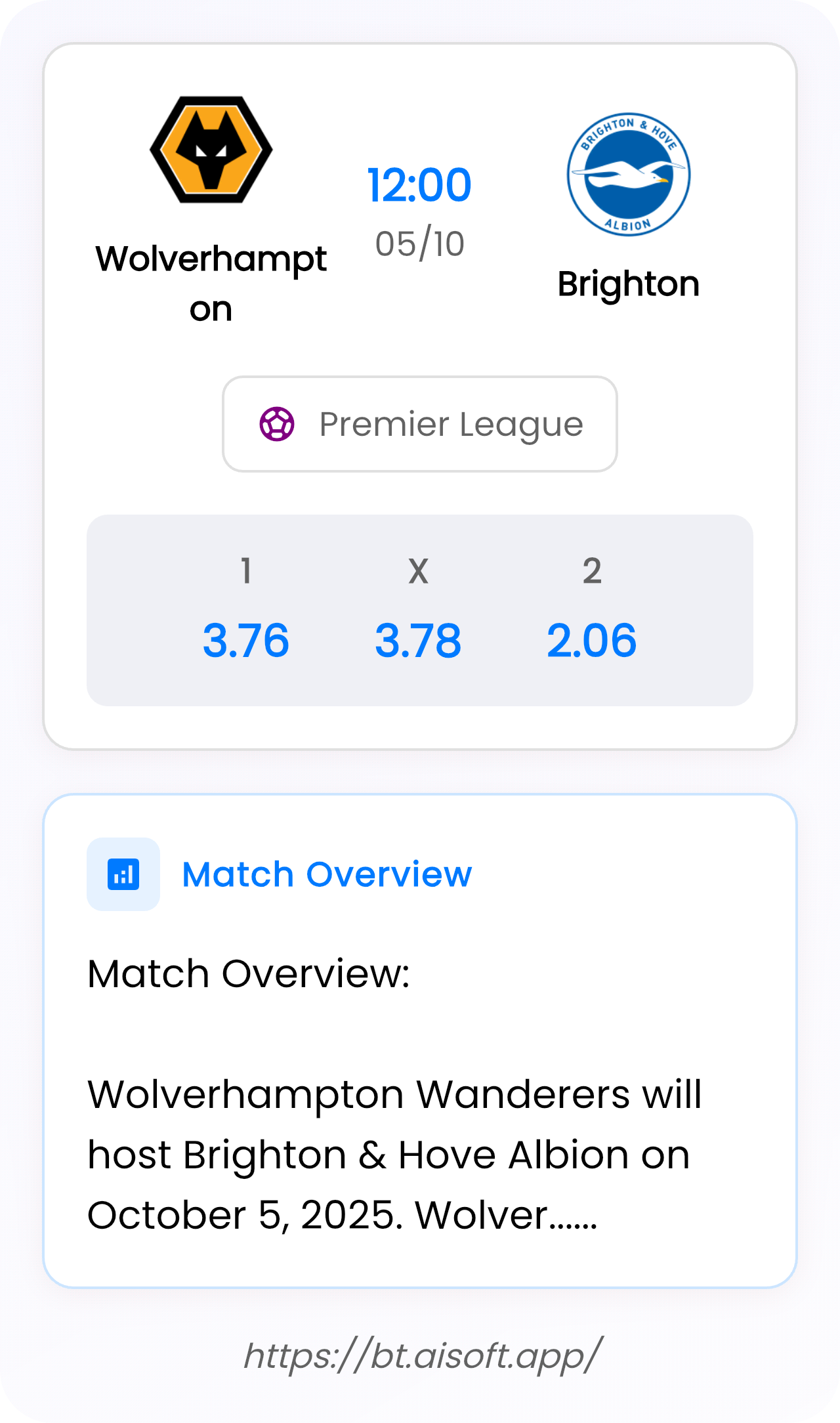 AI Match Prediction: Wolverhampton vs Brighton • Premier League • 12:00 / 05 October