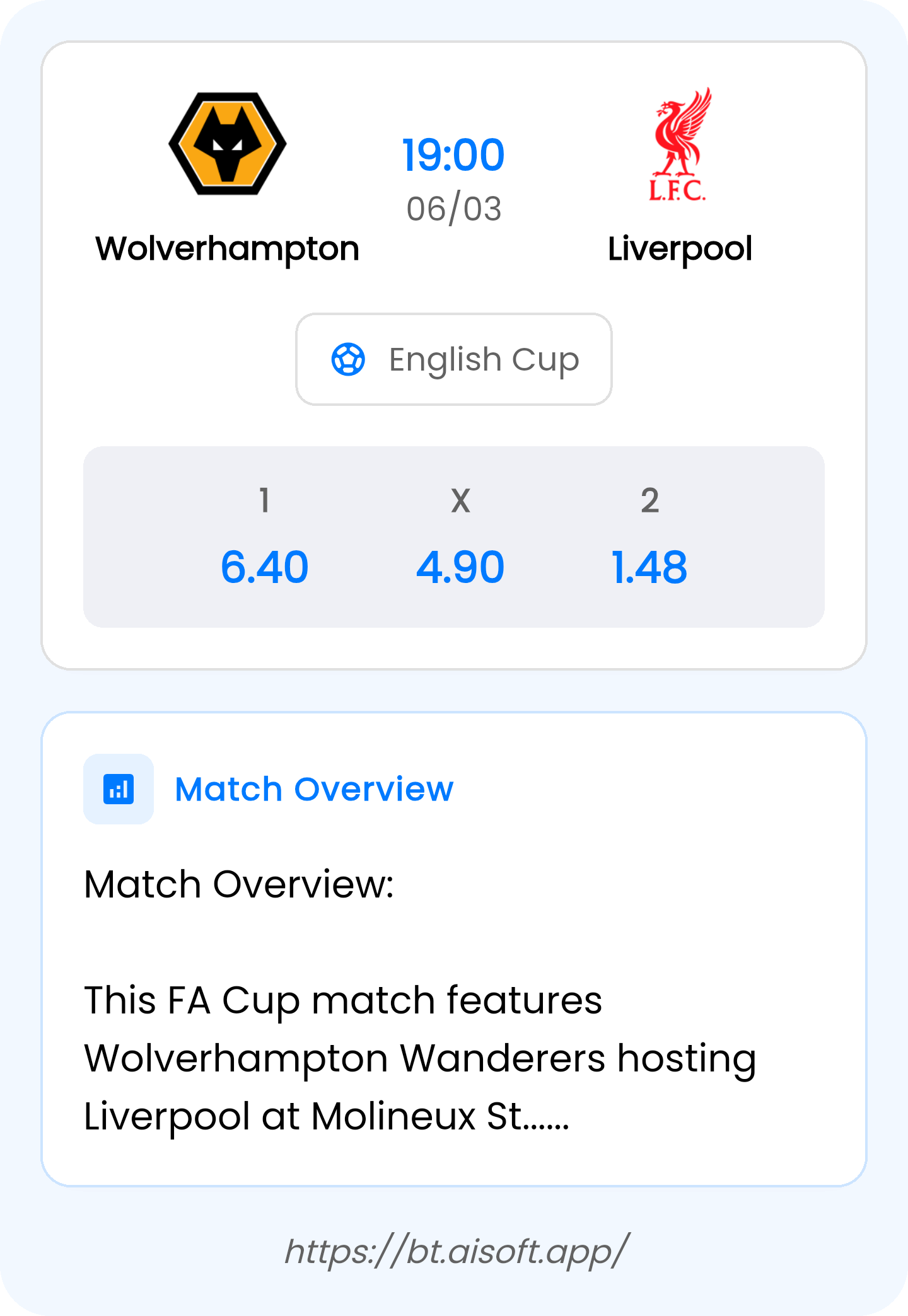 AI Match Prediction: Wolverhampton vs Liverpool • English Cup • 19:00 / 06 March