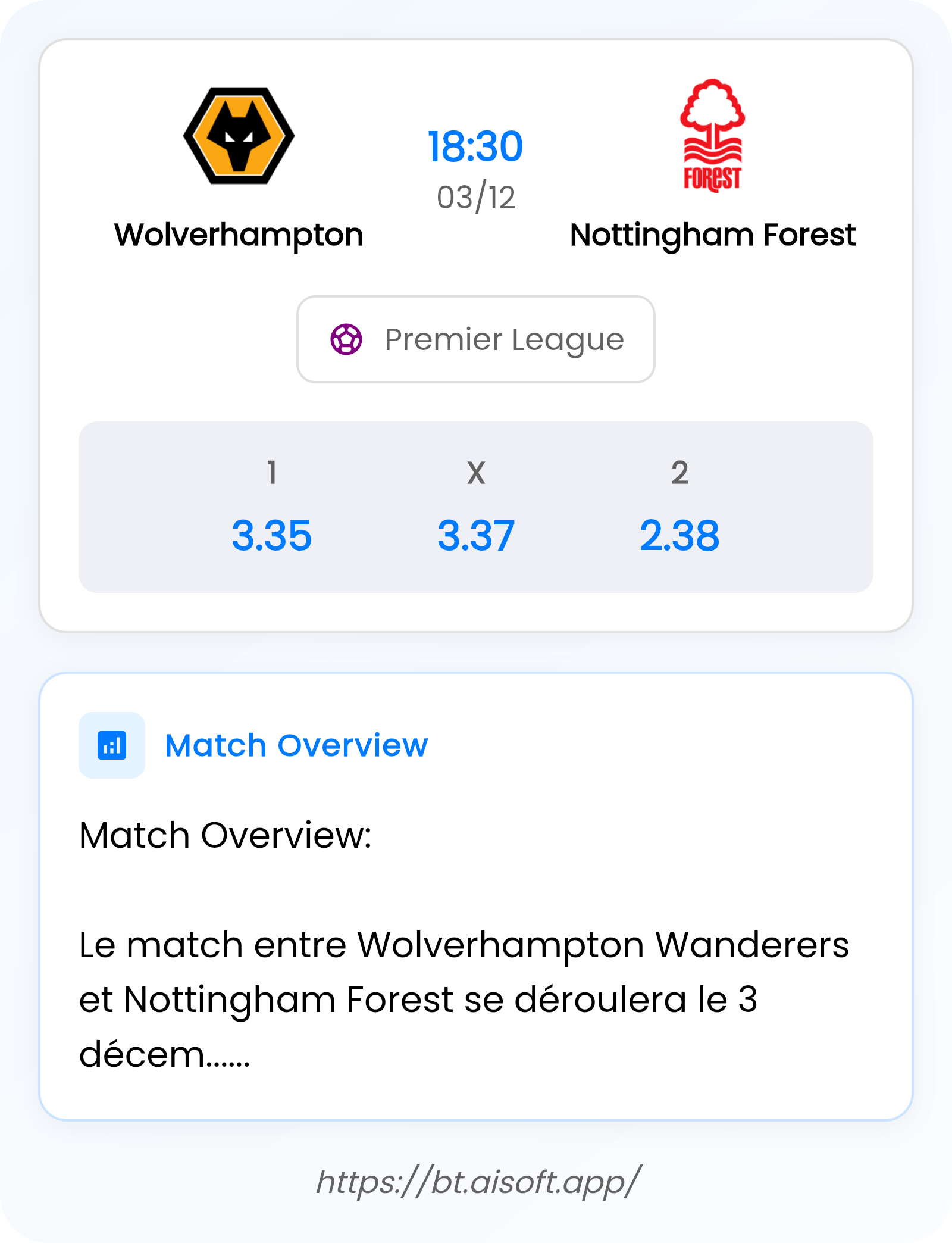 AI Match Prediction: Wolverhampton vs Nottingham Forest • Premier League • 18:30 / 03 December