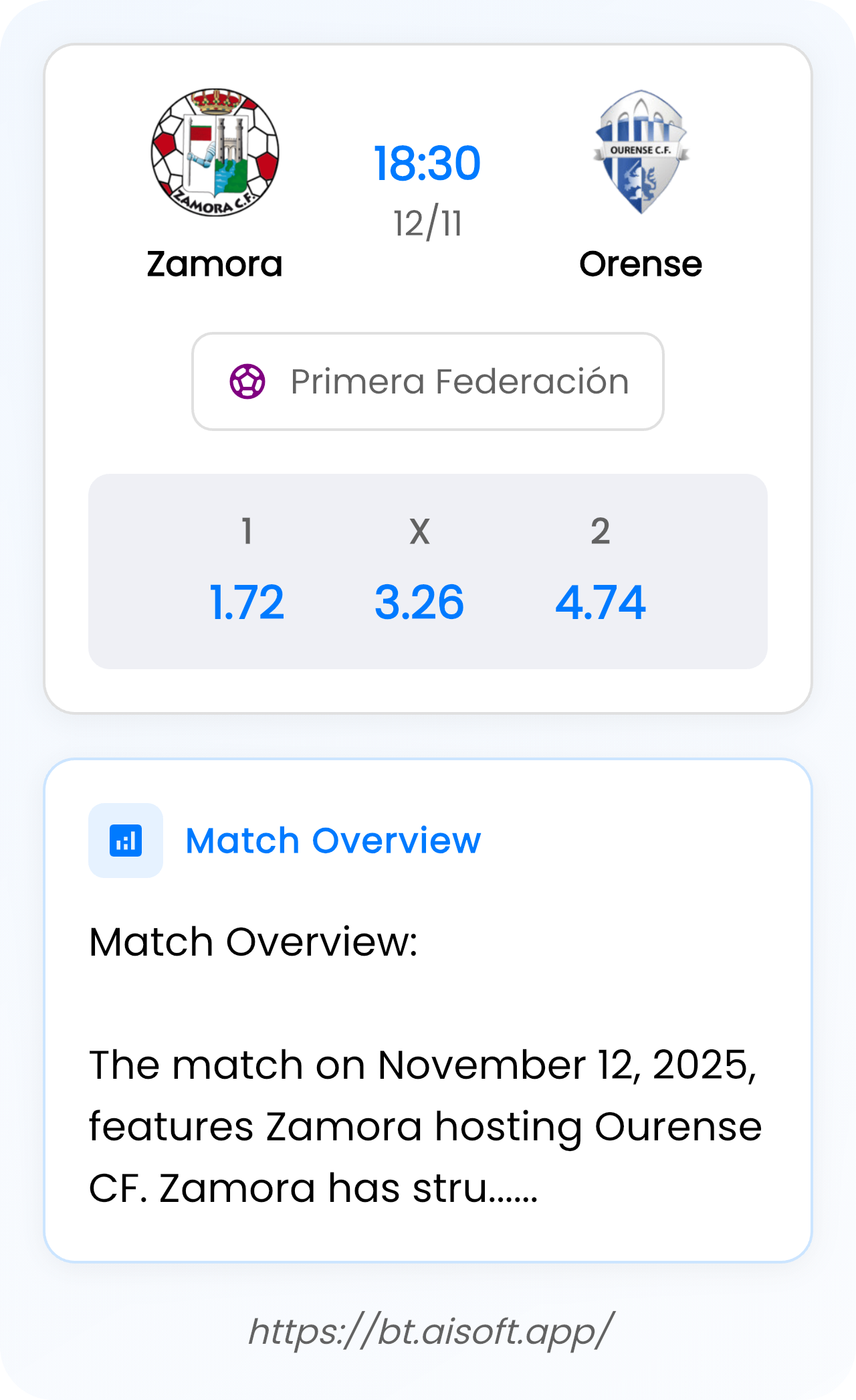 AI Match Prediction: Zamora vs Orense • Primera Federación • 18:30 / 12 November